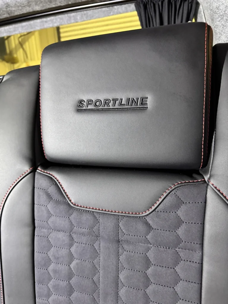 Vantek rear-bed embroidery and stitch detail